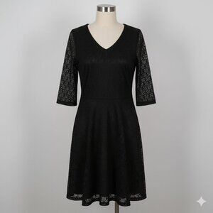 Classic Black V-Neck Lace A-Line Dress